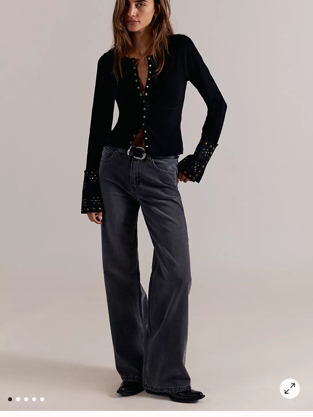We The Free Black Long Sleeve Top with Charcoal Wide-Leg Jeans